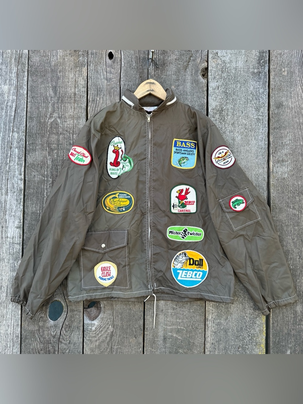 VTG 70s-80s Fishing Angler B.A.S.S. Tournament Patch Jacket Rogue Valley OR Med.